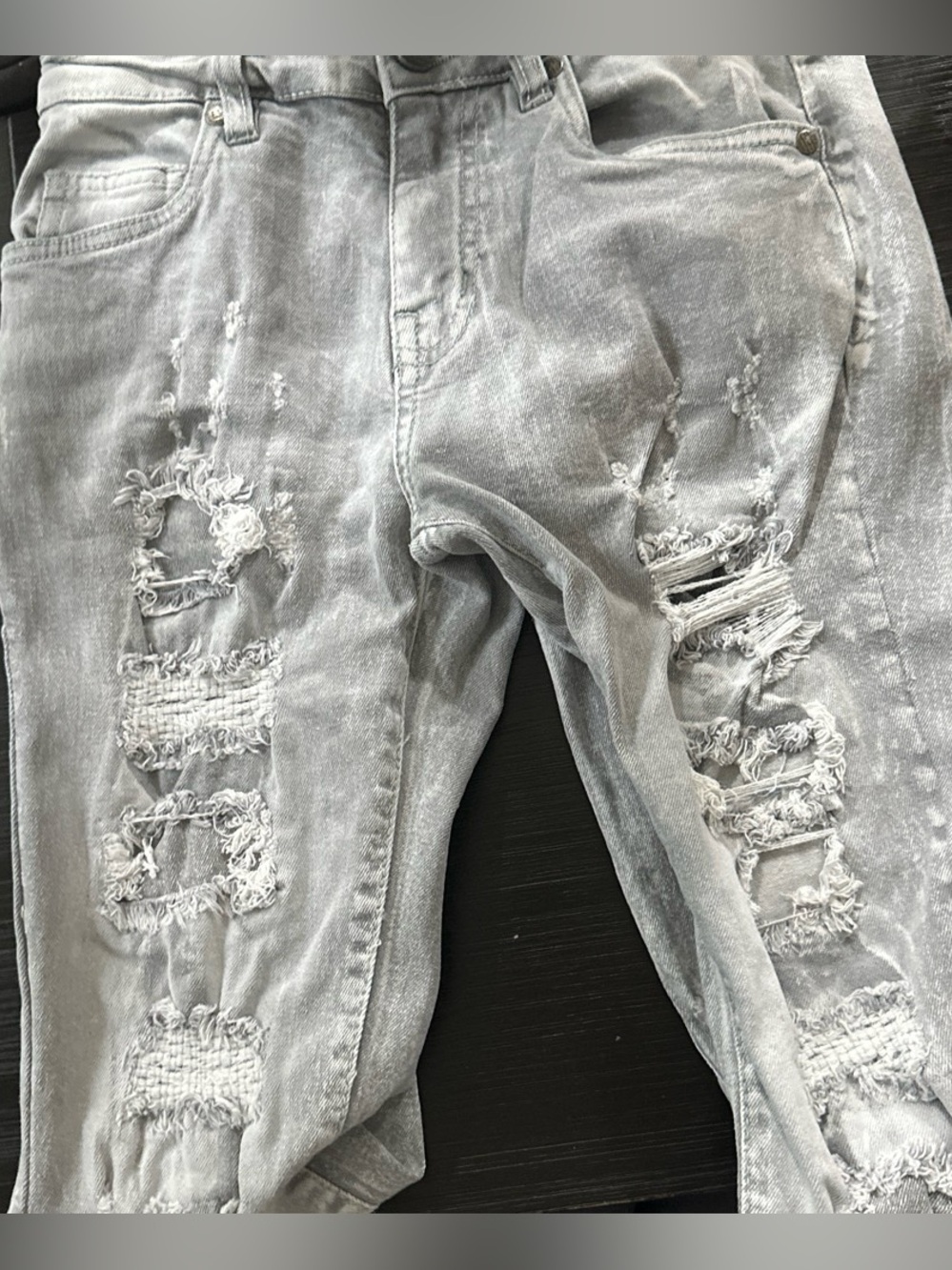 Kids Distressed Light Gray Ripped Jeans